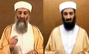 Bin Laden video in 2004, left, and bin Laden video in 2007, right.